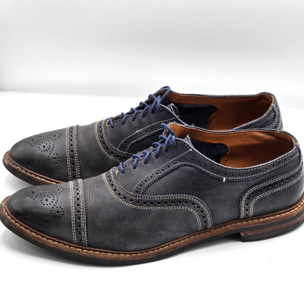 Allen Edmonds Mens Cap Toe Brogue Oxford Navy Blue Leather Dainite Shoes USA
